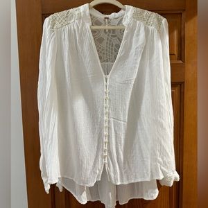 Free People white blouse with gold detailing, size L